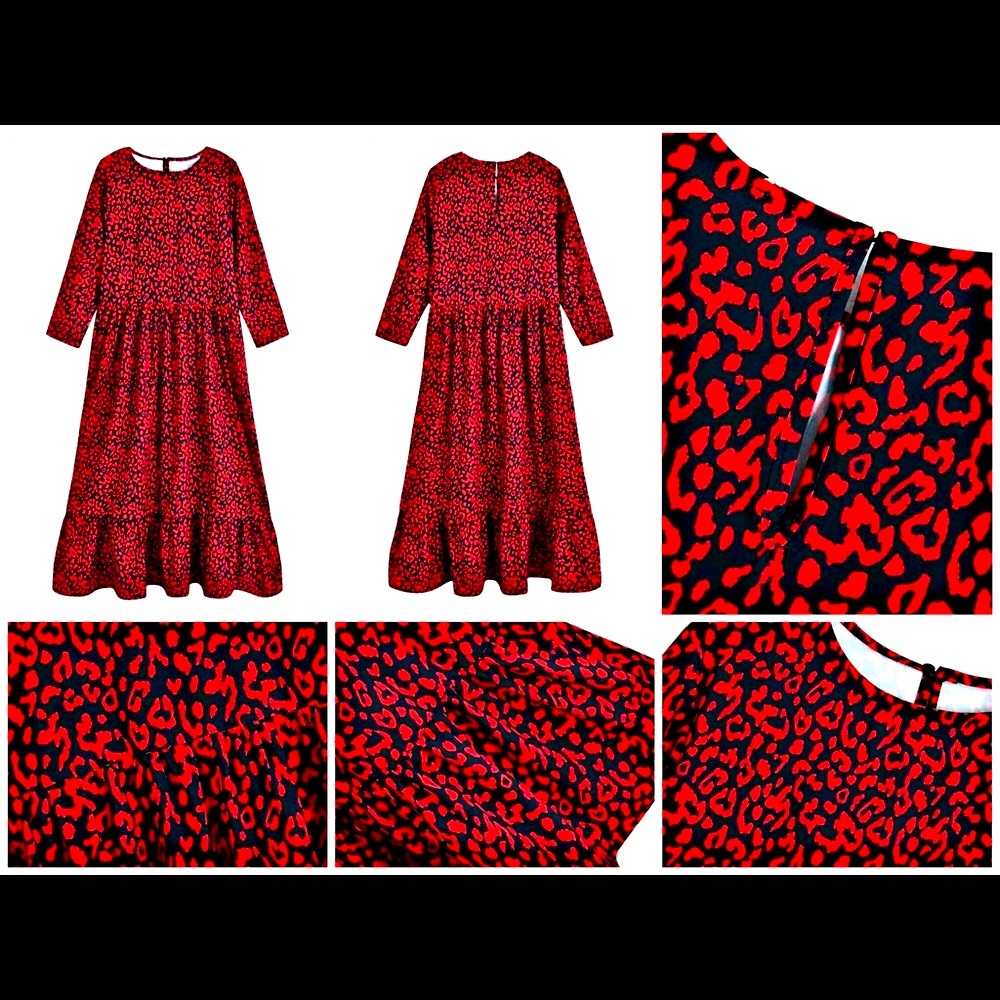 Red and black Leopard Print Ruffle Hem Dress